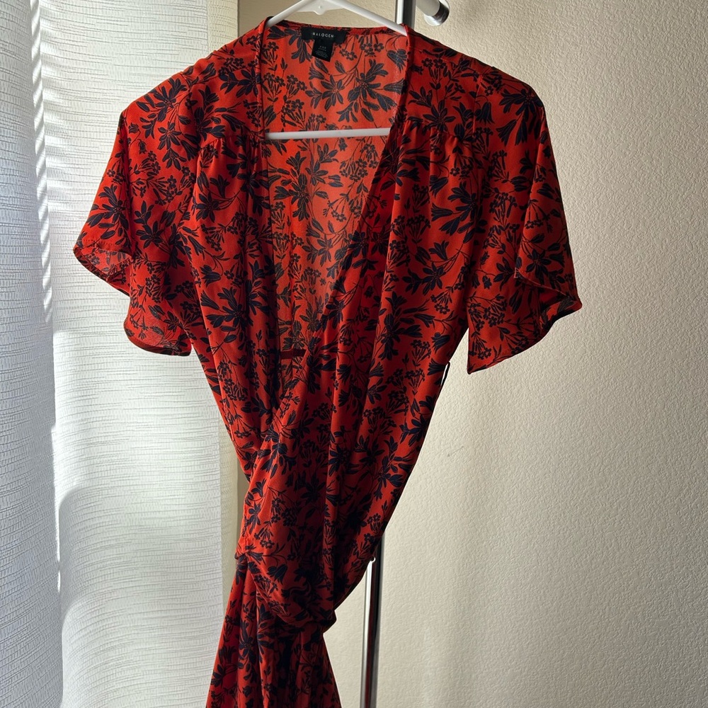 Orange and blue Floral Wrap Dress halogen